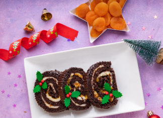 Yule Log Slice with Bourbon Sauce Recipe by Chef Rachel Goenka